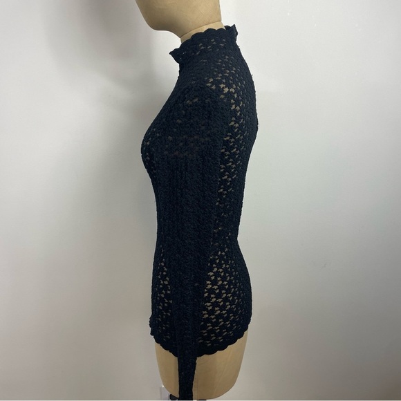 VTG Victorian Top Alberto Makali Lace Med Black Floral BohoGoth Alt Grunge Sheer - Picture 3 of 16